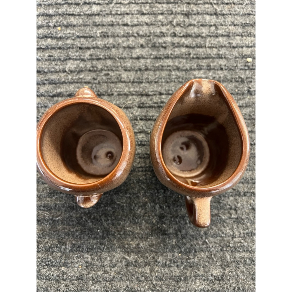 Vintage Frankoma Pottery Creamer and Sugar Set No Lid Brown Tan Ceramic EUC - Picture 5 of 11